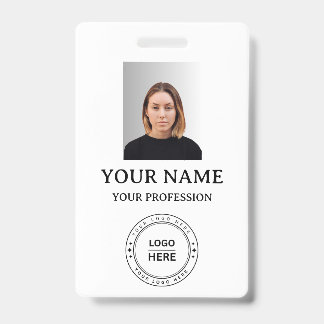 Custom whaite Employee Badge with Photo, Logo, QR