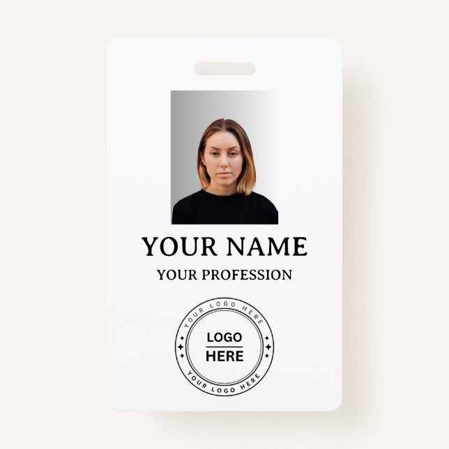 Custom whaite Employee Badge with Photo, Logo, QR (Front)