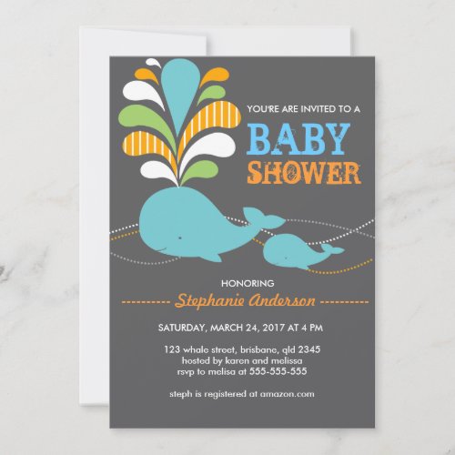 Custom whale baby shower invitation