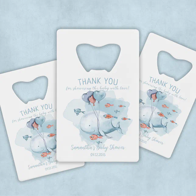 Custom Whale Boy Baby Shower Guest Thank You Credit Card Bottle Opener




