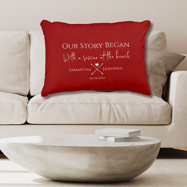 Custom Where Our Story Began Crimson Red Valentine Accent Pillow (Creator Uploaded)