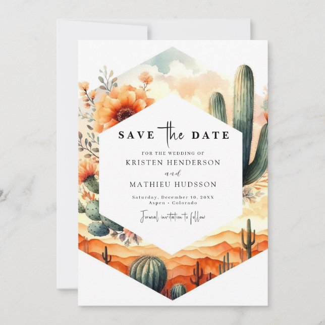 Custom Whimsical Cactus Wedding Save The Date (Front)