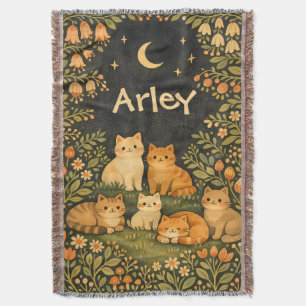 Custom Whimsical Cat Garden Throw Blanket