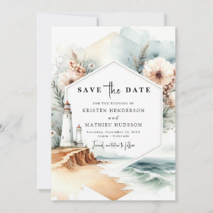 Custom Whimsical Charm Lighthouse Wedding Save The Date