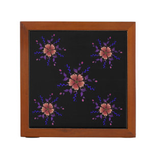 Custom Whimsical Copper and Purple Folk Art Floral Desk Organizer