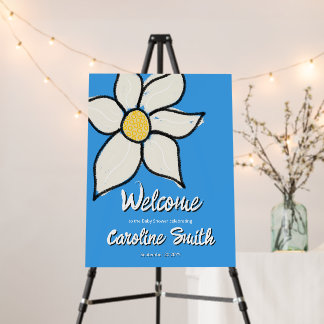 Custom Whimsical Daisy Baby Boy Shower Party Sign