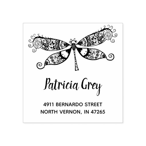 Custom Whimsical Dragonfly Return Address Rubber Stamp Zazzle