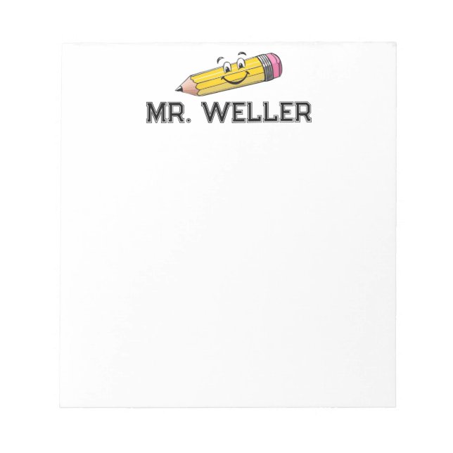 Custom Whimsical Fun Smiling Pencil Block Letters Notepad (Front)