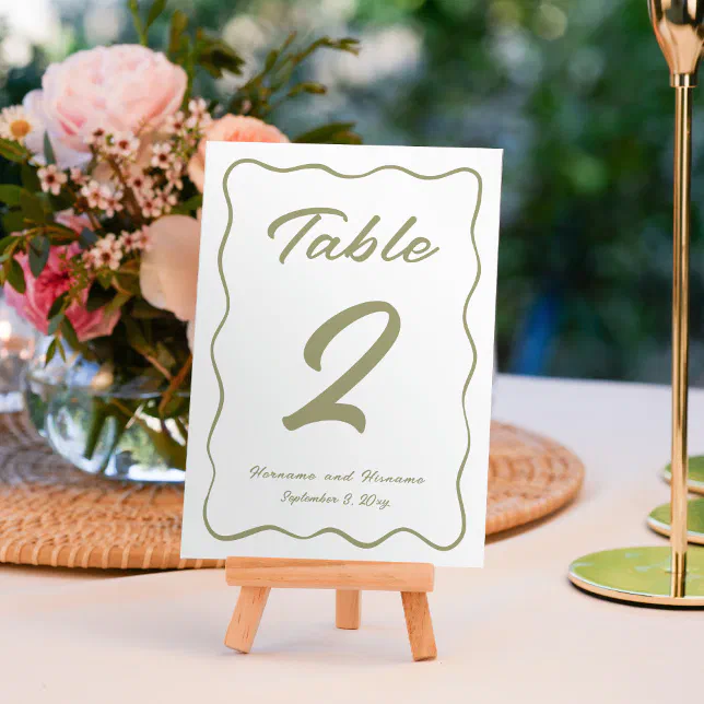Custom Whimsical Hand Written Olive Green White Table Number | Zazzle