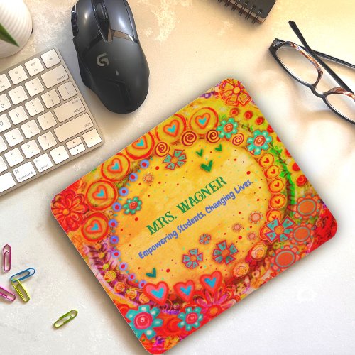 Custom Whimsical Hearts Flower Empowering Minds Mouse Pad