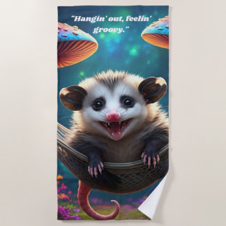 Custom Whimsical Opossum Psychedelic Hippie Beach Towel