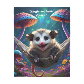 Custom Whimsical Opossum Psychedelic Hippie  Fleece Blanket