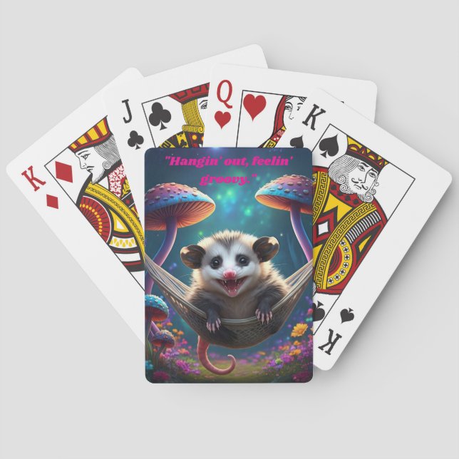 Custom Whimsical Opossum Psychedelic Hippie  Poker Cards (Back)