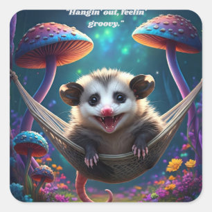 Custom Whimsical Opossum Psychedelic Hippie  Square Sticker