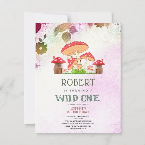 Custom Whimsical Photo Mushroom 1st Birthday  Invitation