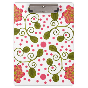 Custom Whimsical Pink Floral & Polka Dot Pattern Clipboard