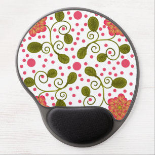 Custom Whimsical Pink Floral & Polka Dot Pattern Gel Mouse Pad