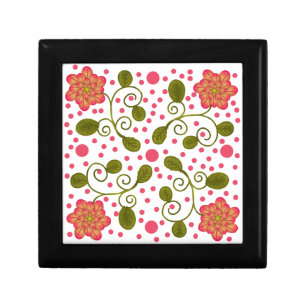 Custom Whimsical Pink Floral & Polka Dot Pattern Gift Box