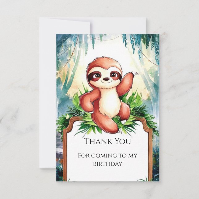 Custom Whimsical Sloth Birthday Thank You Card (Front)