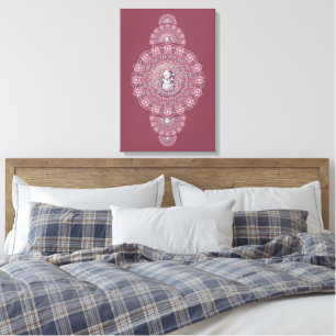 Custom Whimsical Snowman Ornamental Mandala Wall Canvas Print