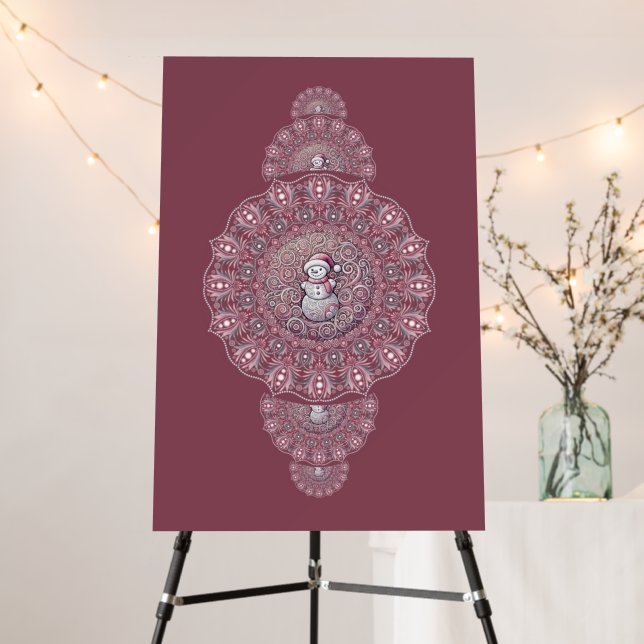 Custom Whimsical Snowman Ornamental Mandala Wall Foam Board (In Situ (Stand))