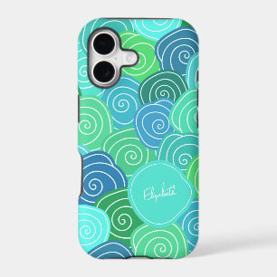 Custom Whimsical Vintage Cute Blue Green Pattern iPhone 17 Case