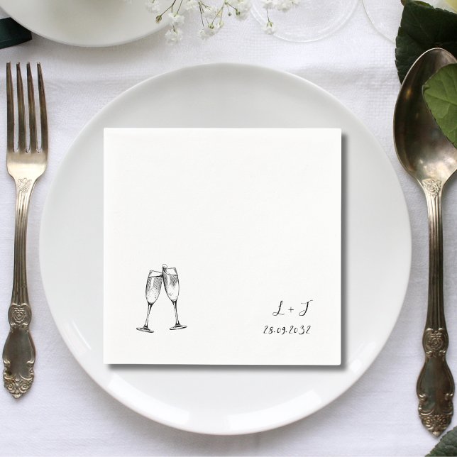 Custom Whimsical Wine Glasses Initials Wedding Napkins (Creator Uploaded)