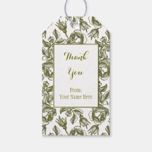 Custom White and Faux Gold Rose Pattern Tags