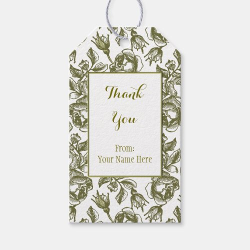 Custom White and Faux Gold Rose Pattern Tags