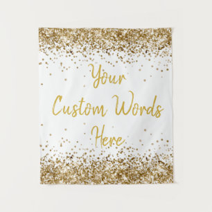 Custom White and Gold Birthday Party Photo Booth Tapestry