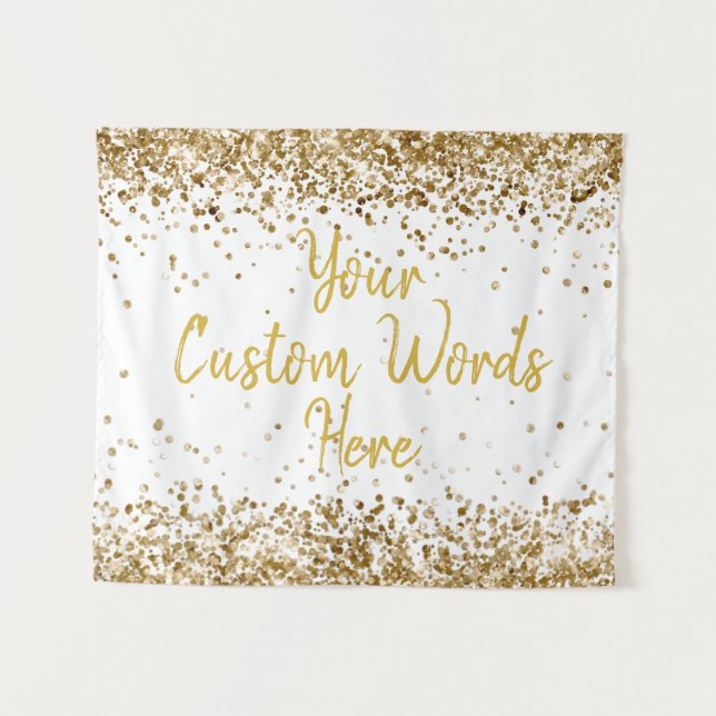 Custom White and Gold Birthday Party Photo Booth  Tapestry (Front (Horizontal))