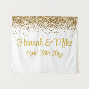 Custom White and Gold Wedding Backdrop Photo Booth