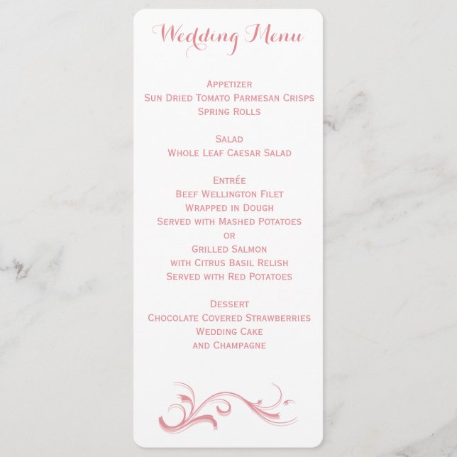 Custom White And Pink Wedding Menu (Front)