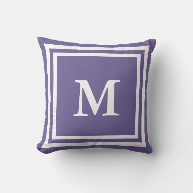 Custom White and Purple Monogrammed Throw Pillow (Front)