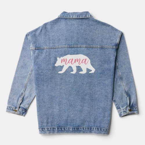 Custom White Bear Mama Text On Simple Blue Jeans Denim Jacket