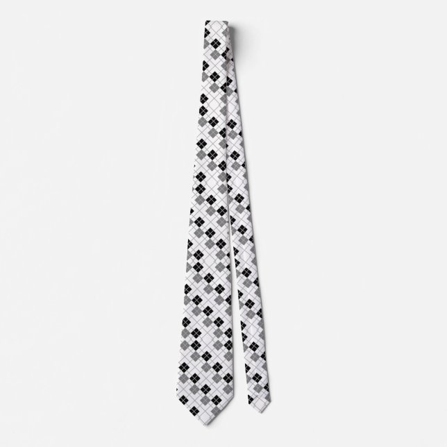 Custom White Black and Gray Argyle Tie (Front)