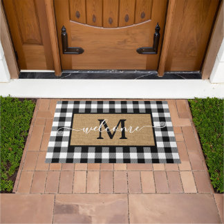 Custom White Black Buffalo Check Tartan Pattern Doormat