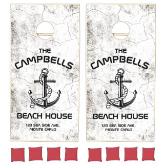 Custom White & Black Coastal Cornhole Set