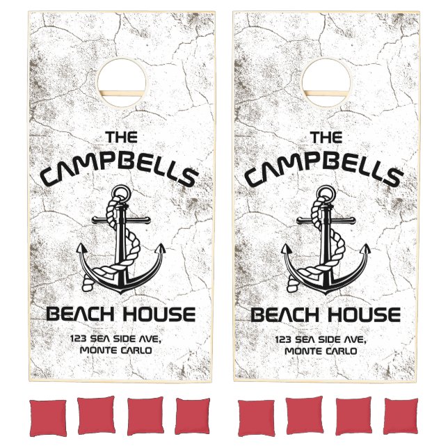 Custom White & Black Coastal Cornhole Set (Set)