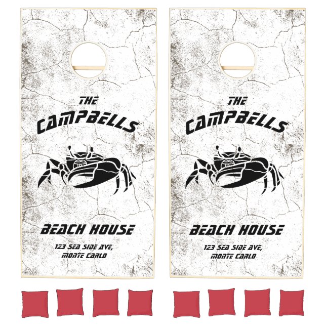 Custom White & Black Coastal Crab Cornhole Set (Set)