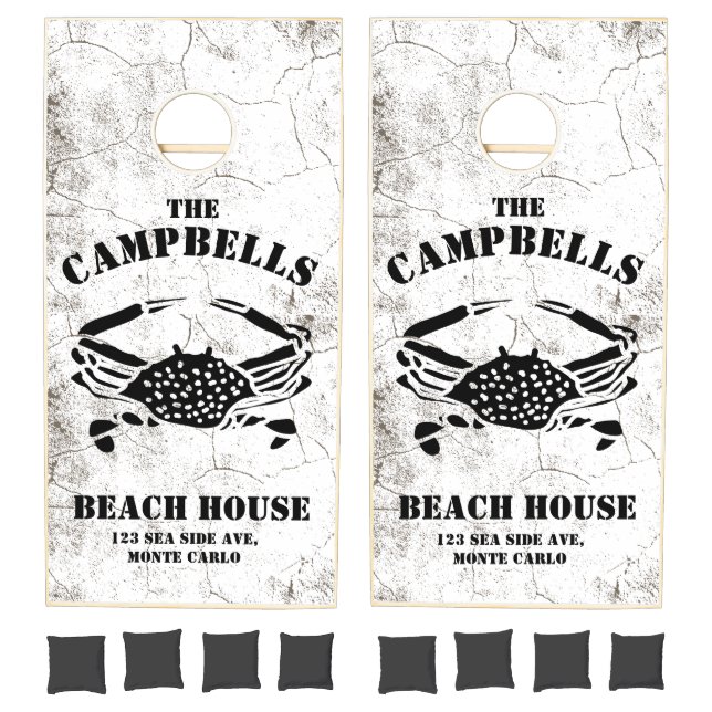 Custom White & Black Coastal Crab Cornhole Set (Set)