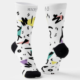 Custom White Black Green Pink Yellow Abstract Socks