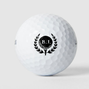 Custom White Black Monogrammed Logo Golf Balls