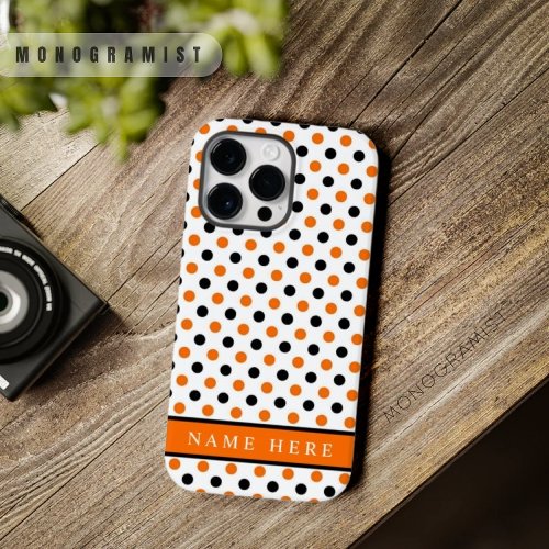 Custom White Black Orange Polka Dot Design  Case_Mate iPhone 14 Pro Max Case