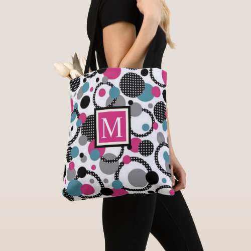 Custom White Black Pink Blue Abstract Pattern Tote Bag