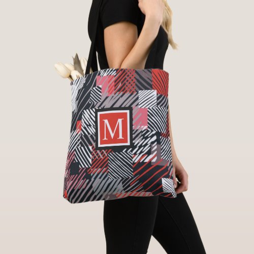 Custom White Black Red Grey Checkered Pattern Tote Bag