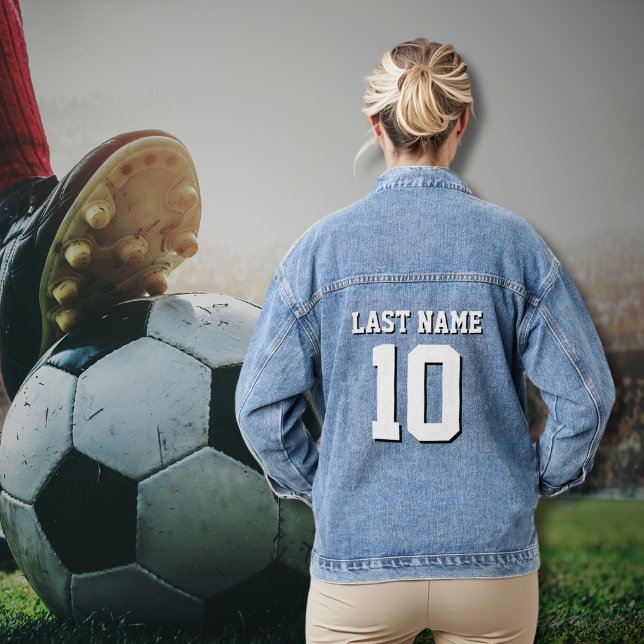 Custom White Black Sport Jersey Number Jeans Denim Jacket (Creator Uploaded)