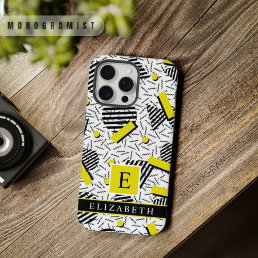 Custom White Black Yellow Abstract Pattern iPhone 15 Pro Max Case