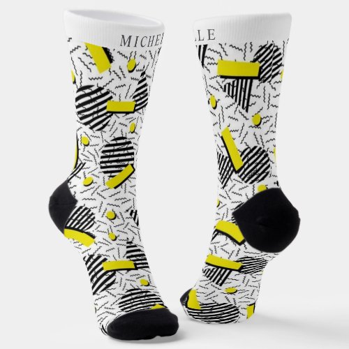 Custom White Black Yellow Abstract Pattern Socks