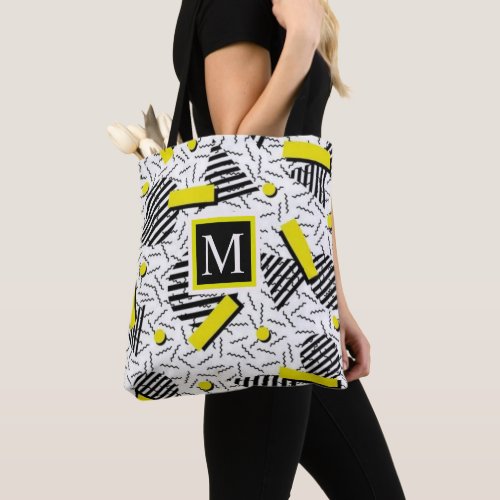 Custom White Black Yellow Abstract Pattern Tote Bag